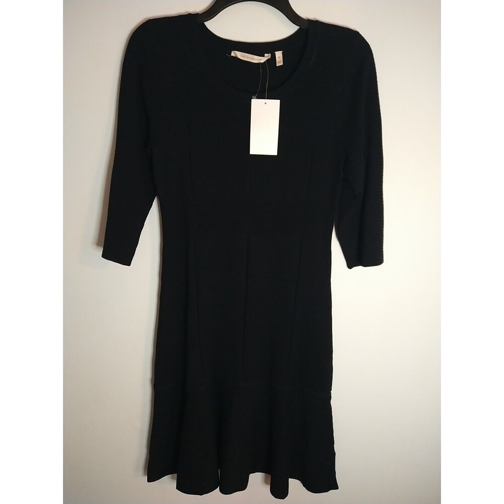 Soft Surroundings 3/4 Sleeve Ruffled Bottom Knee Length Dress PS Black Officey